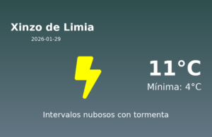 El tiempo hoy 29 de Enero de 2026 en Xinzo de Limia según AEMET